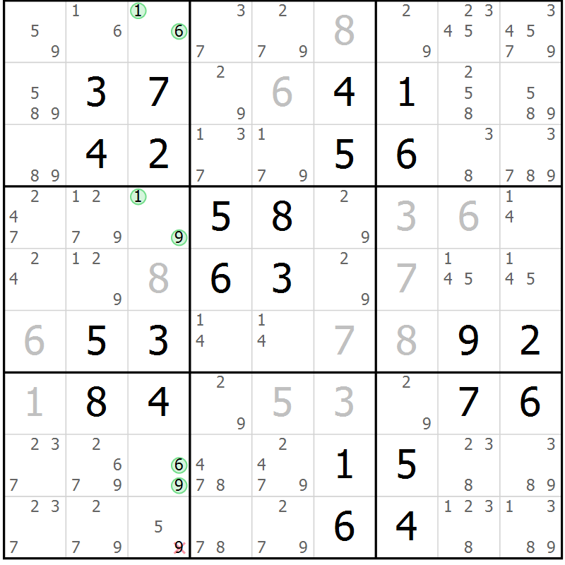 Position des candidats pour la solution de la Gr 33 page 36 du magazine de sudoku Virtuose n° 118