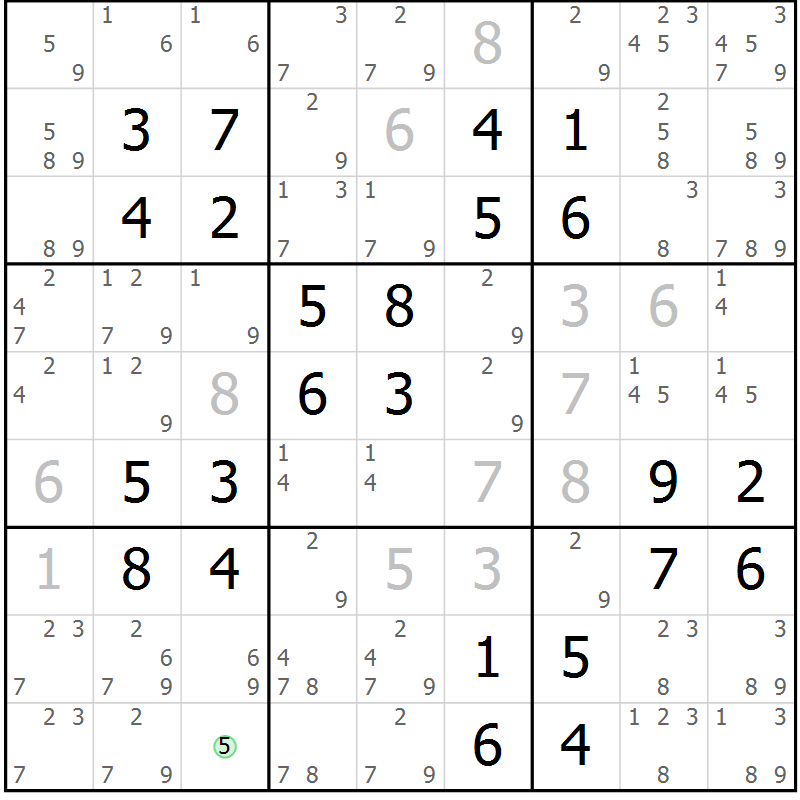 Position des candidats pour la solution de la Gr 33 page 36 du magazine de sudoku Virtuose n° 118