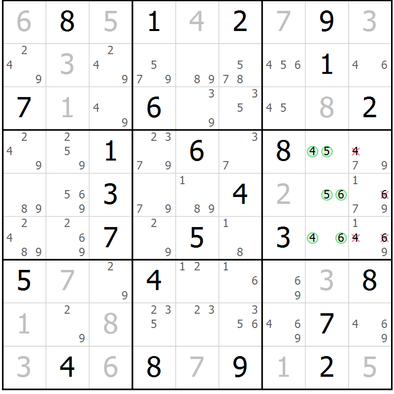 Position des candidats pour la solution de la Gr 34 page 37 du magazine de sudoku Virtuose n° 118