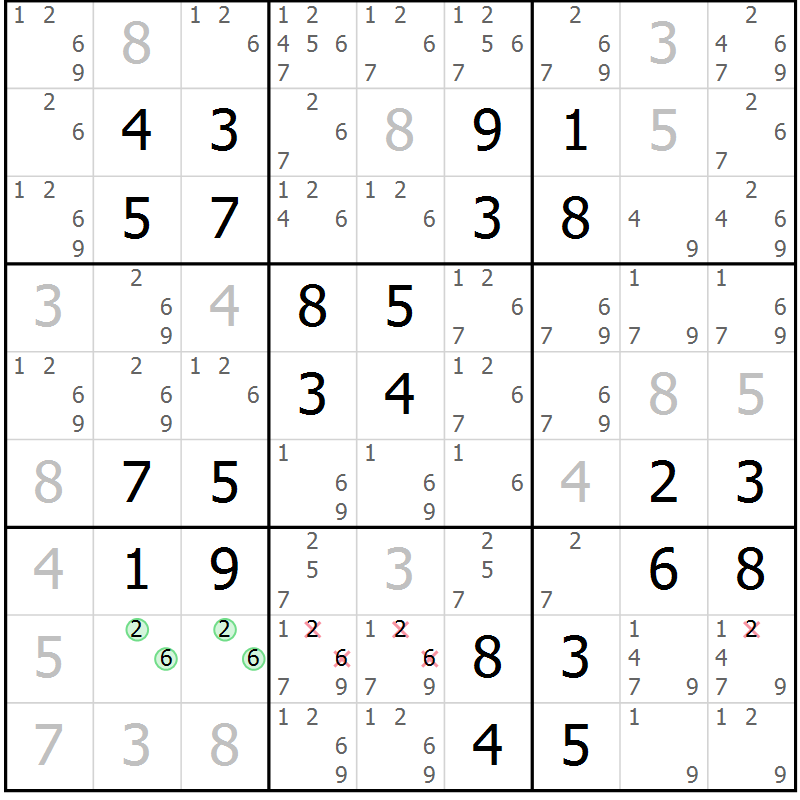 Position des candidats pour la solution de la Gr 35 page 38 du magazine de sudoku Virtuose n° 118