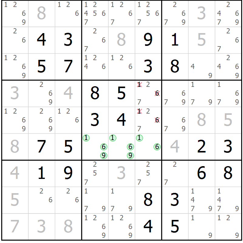 Position des candidats pour la solution de la Gr 35 page 38 du magazine de sudoku Virtuose n° 118