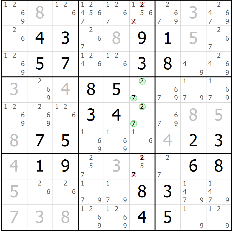 Position des candidats pour la solution de la Gr 35 page 38 du magazine de sudoku Virtuose n° 118