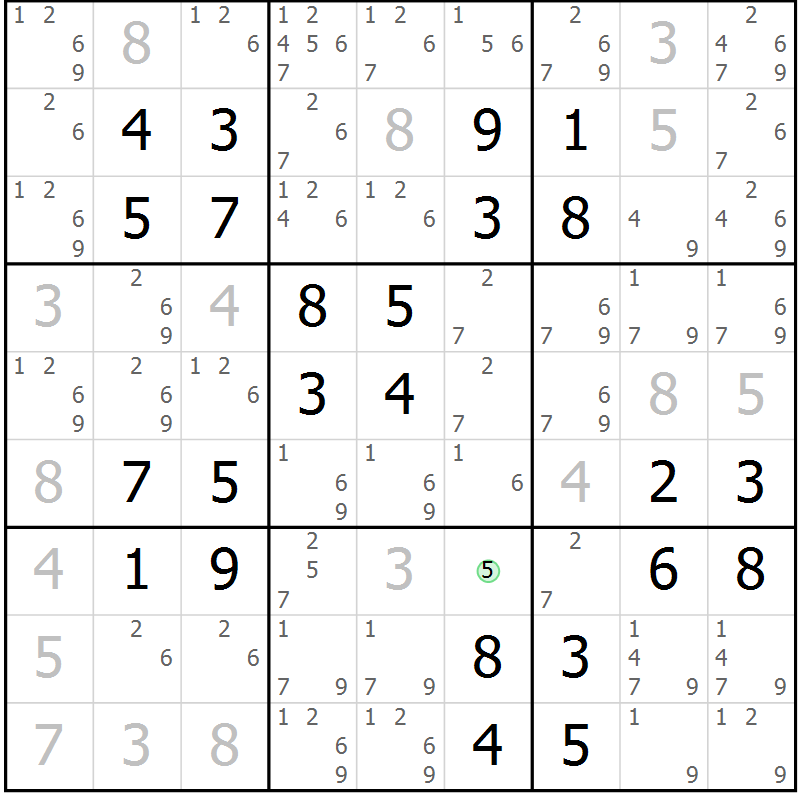 Position des candidats pour la solution de la Gr 35 page 38 du magazine de sudoku Virtuose n° 118