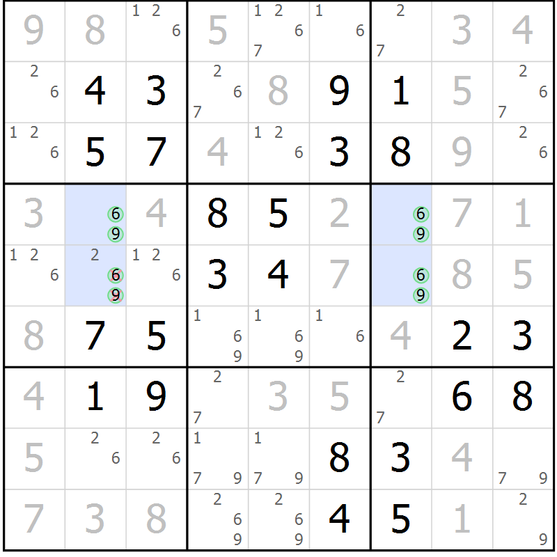 Position des candidats pour la solution de la Gr 35 page 38 du magazine de sudoku Virtuose n° 118