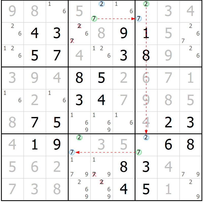 Position des candidats pour la solution de la Gr 35 page 38 du magazine de sudoku Virtuose n° 118