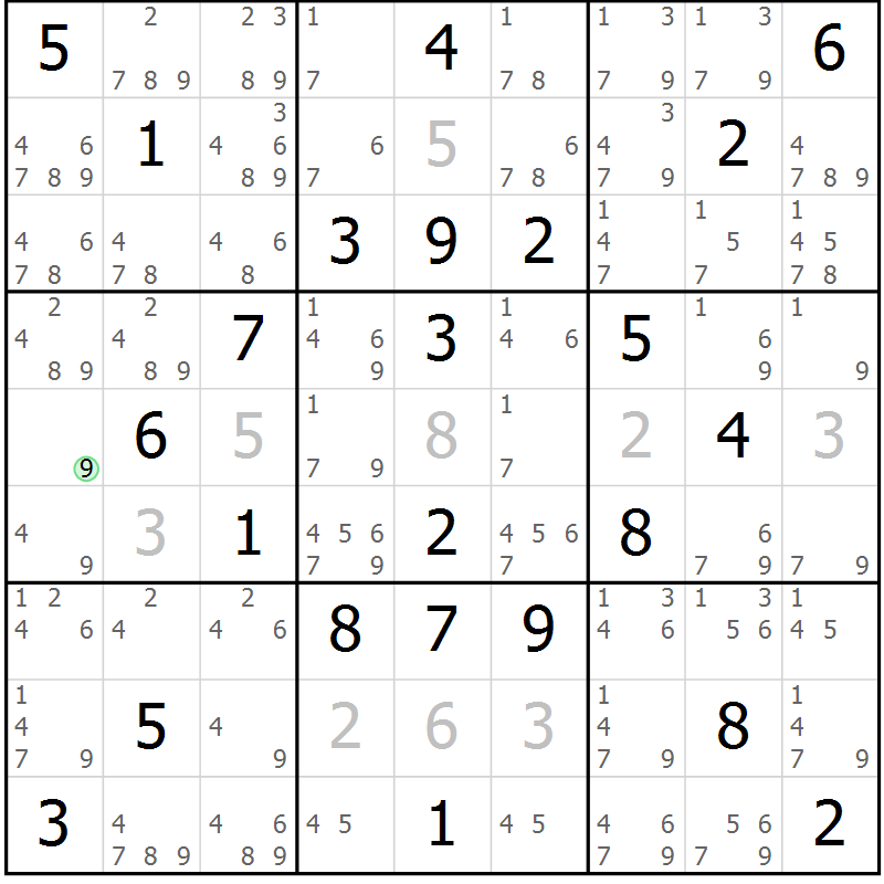 Position des candidats pour la solution de la Gr 36 page 39 du magazine de sudoku Virtuose n° 118