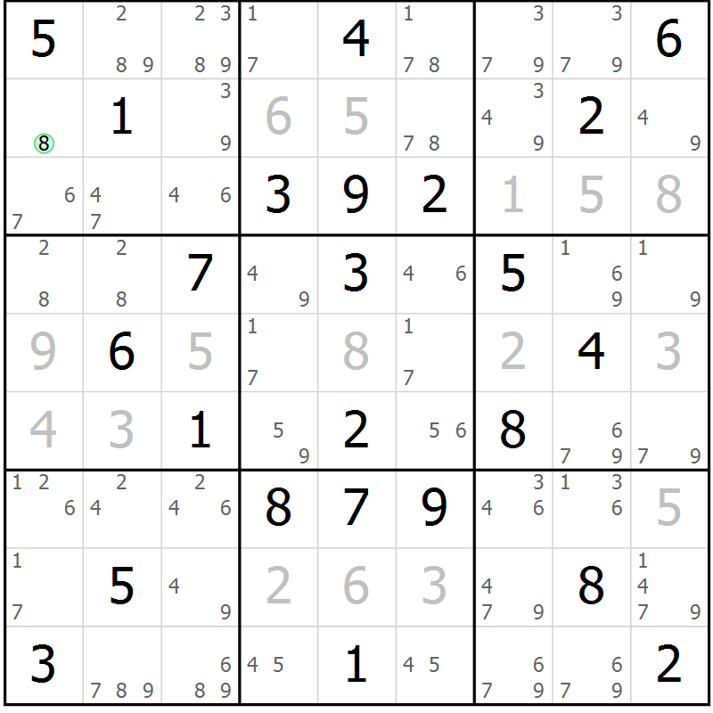 Position des candidats pour la solution de la Gr 36 page 39 du magazine de sudoku Virtuose n° 118