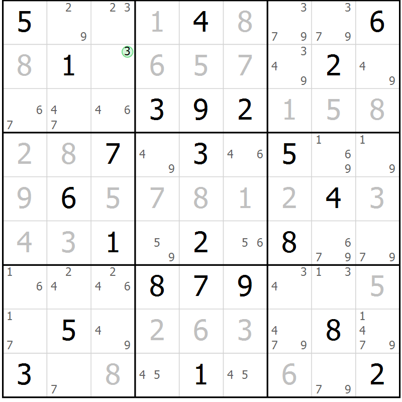 Position des candidats pour la solution de la Gr 36 page 39 du magazine de sudoku Virtuose n° 118