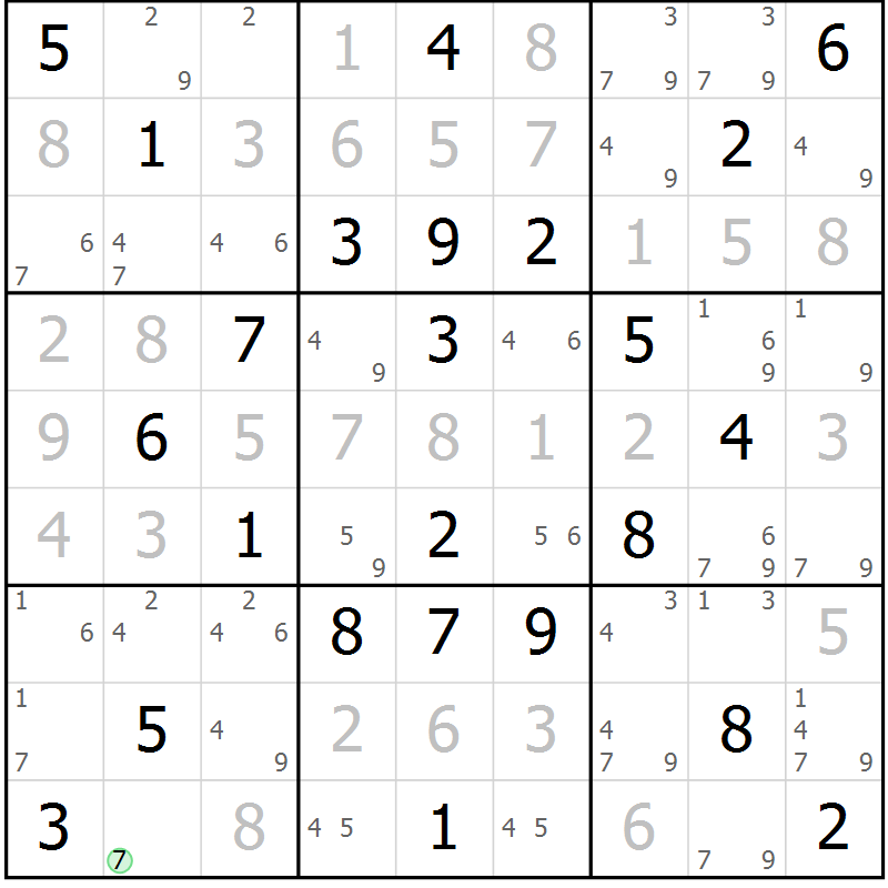 Position des candidats pour la solution de la Gr 36 page 39 du magazine de sudoku Virtuose n° 118