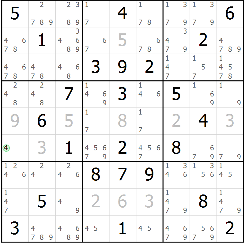 Position des candidats pour la solution de la Gr 36 page 39 du magazine de sudoku Virtuose n° 118