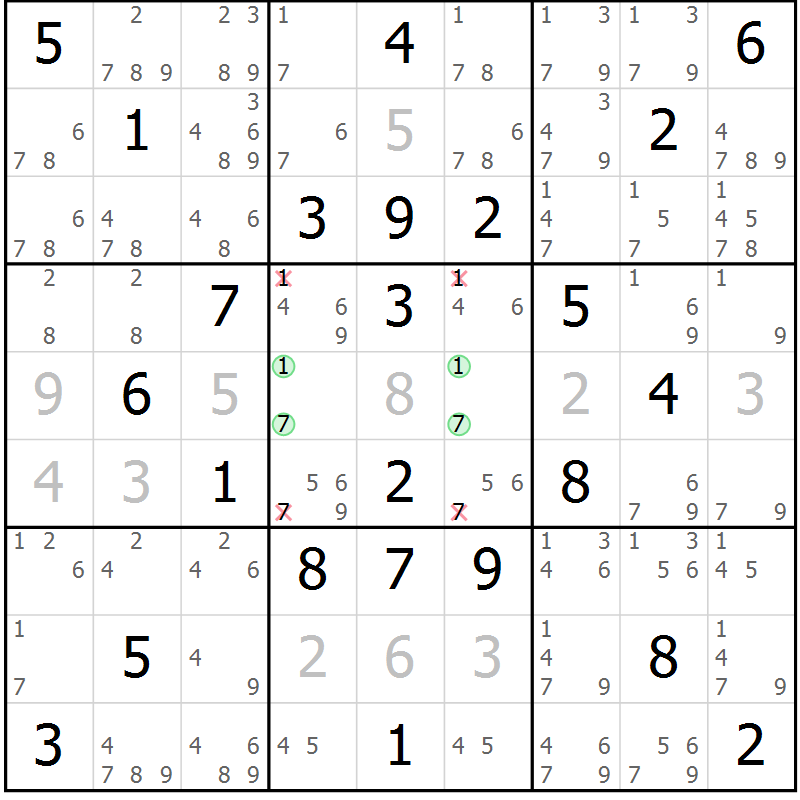 Position des candidats pour la solution de la Gr 36 page 39 du magazine de sudoku Virtuose n° 118