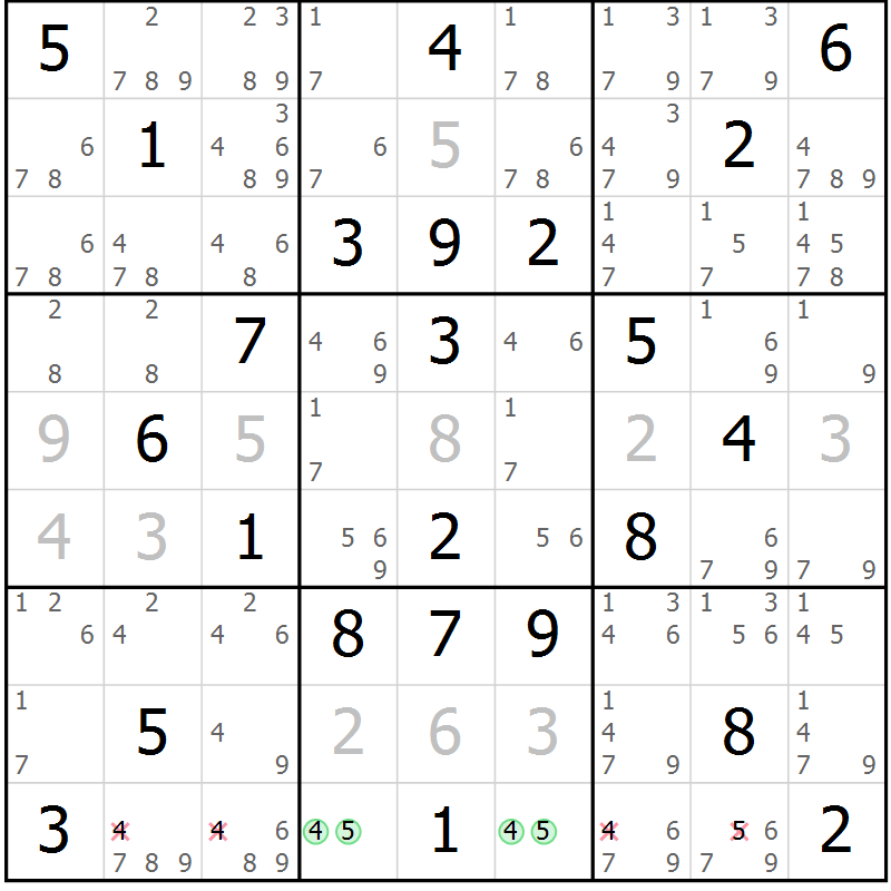 Position des candidats pour la solution de la Gr 36 page 39 du magazine de sudoku Virtuose n° 118