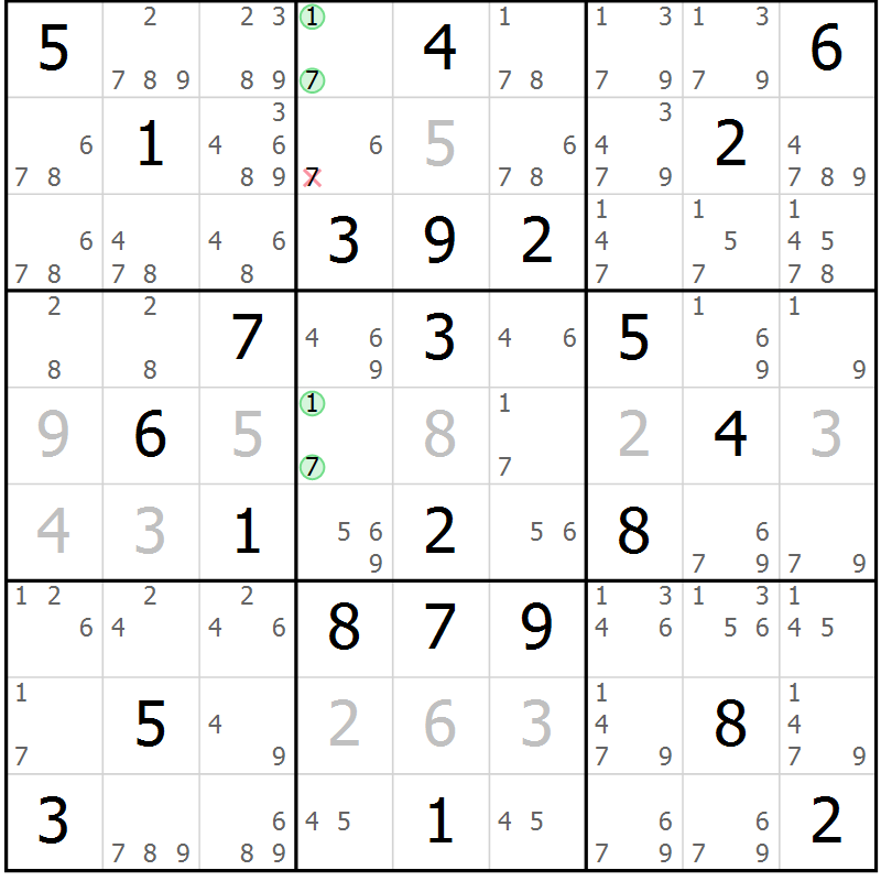 Position des candidats pour la solution de la Gr 36 page 39 du magazine de sudoku Virtuose n° 118
