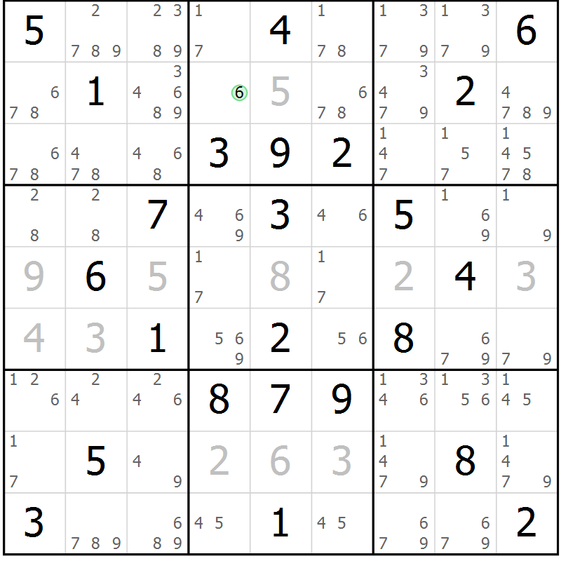 Position des candidats pour la solution de la Gr 36 page 39 du magazine de sudoku Virtuose n° 118