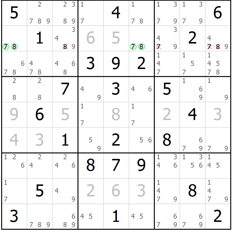 Position des candidats pour la solution de la Gr 36 page 39 du magazine de sudoku Virtuose n° 118