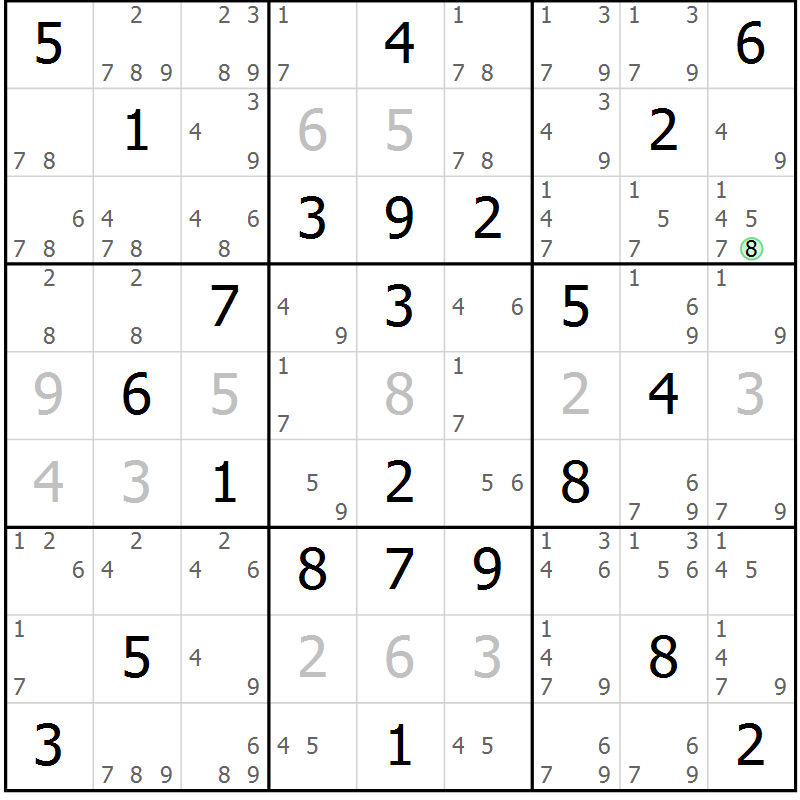 Position des candidats pour la solution de la Gr 36 page 39 du magazine de sudoku Virtuose n° 118