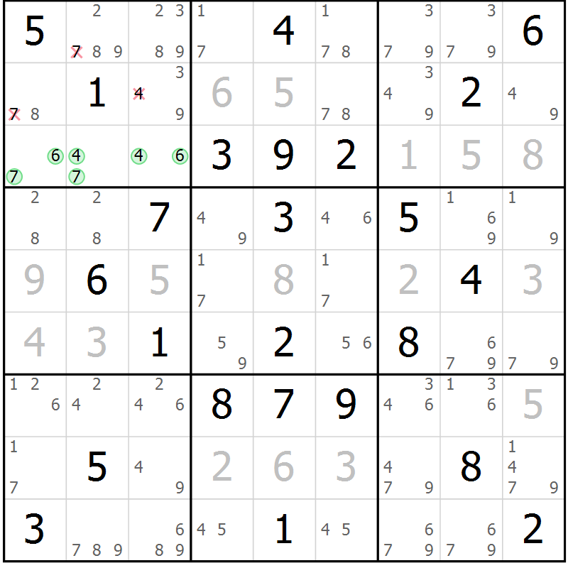 Position des candidats pour la solution de la Gr 36 page 39 du magazine de sudoku Virtuose n° 118