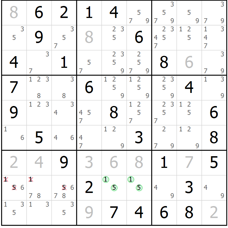 Position des candidats pour la solution de la Gr 37 page 40 du magazine de sudoku Virtuose n° 118
