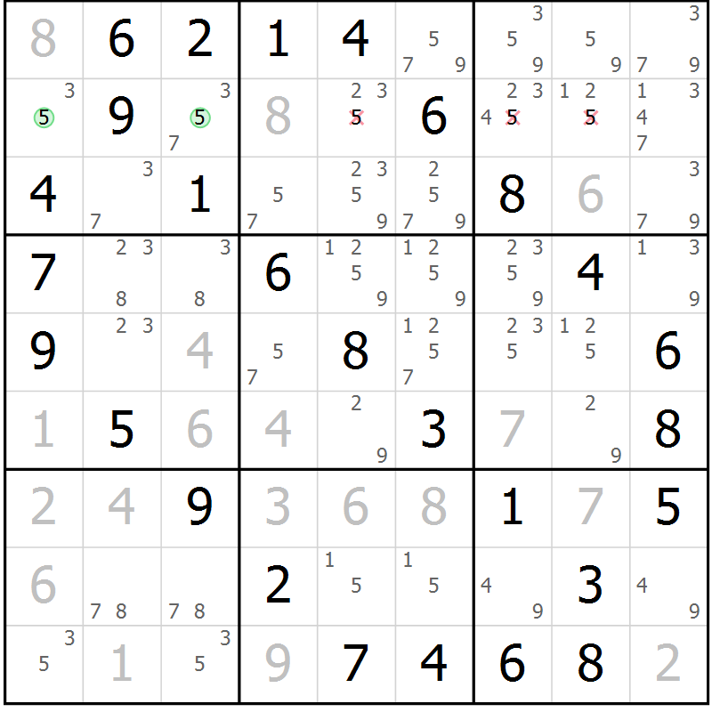 Position des candidats pour la solution de la Gr 37 page 40 du magazine de sudoku Virtuose n° 118