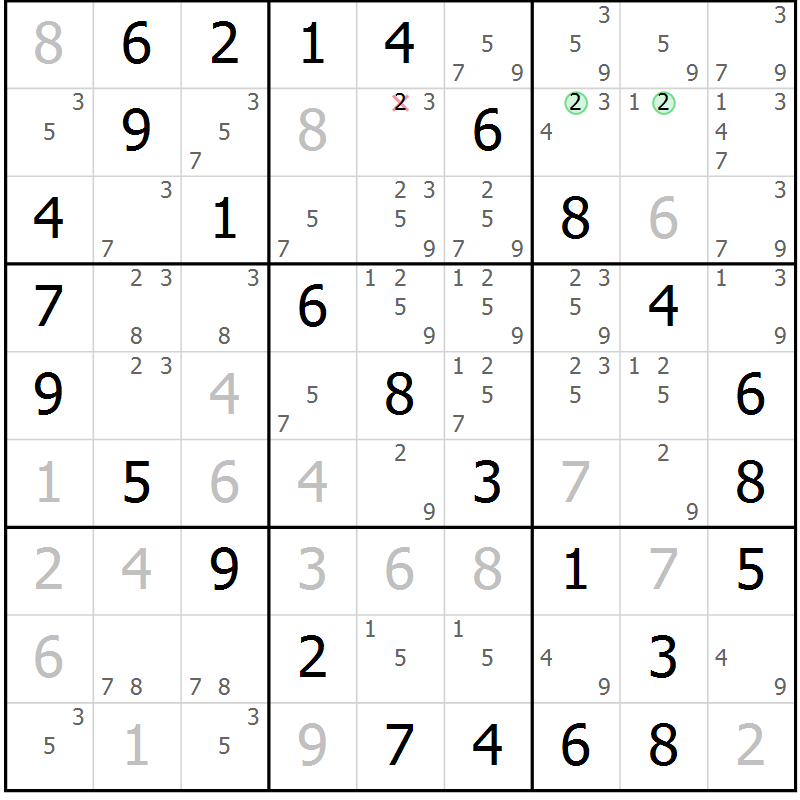 Position des candidats pour la solution de la Gr 37 page 40 du magazine de sudoku Virtuose n° 118