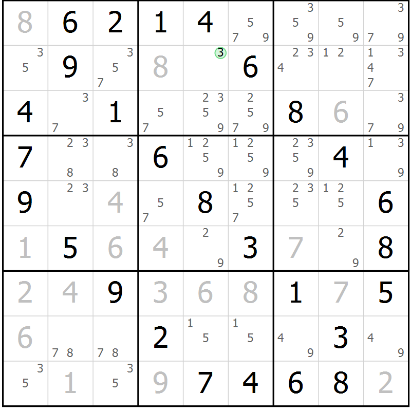 Position des candidats pour la solution de la Gr 37 page 40 du magazine de sudoku Virtuose n° 118