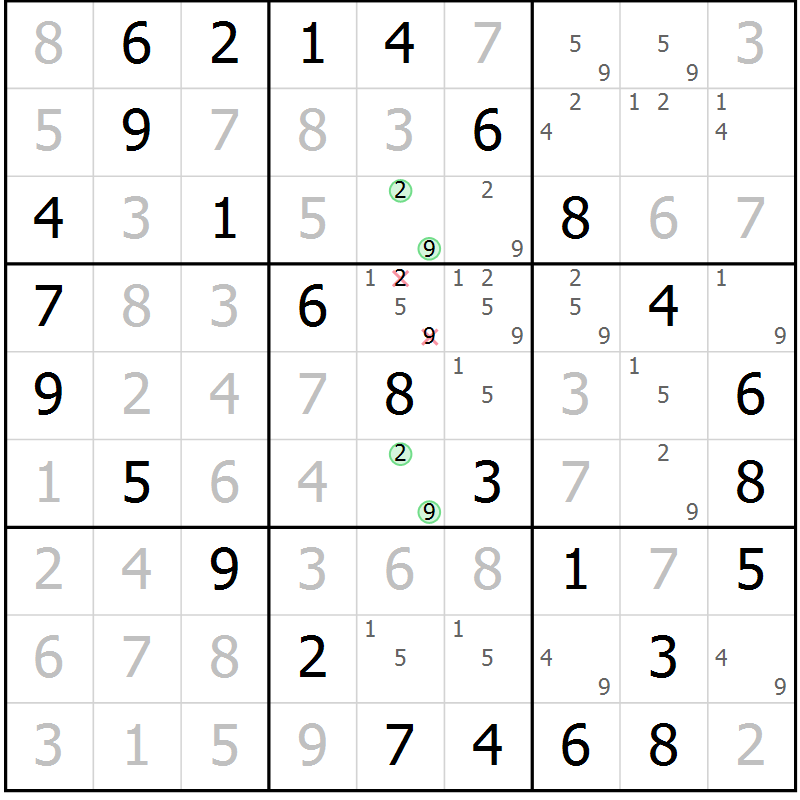 Position des candidats pour la solution de la Gr 37 page 40 du magazine de sudoku Virtuose n° 118