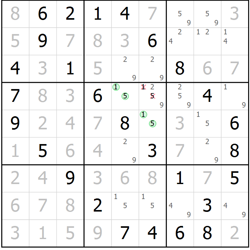 Position des candidats pour la solution de la Gr 37 page 40 du magazine de sudoku Virtuose n° 118