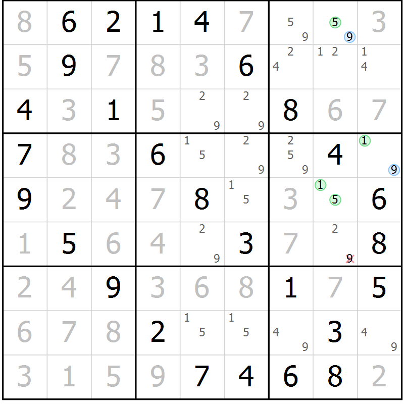 Position des candidats pour la solution de la Gr 37 page 40 du magazine de sudoku Virtuose n° 118