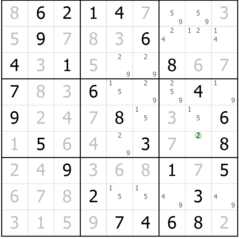 Position des candidats pour la solution de la Gr 37 page 40 du magazine de sudoku Virtuose n° 118