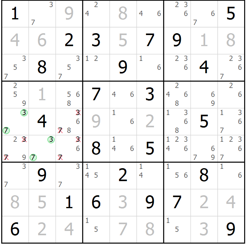 Position des candidats pour la solution de la Gr 38 page 41 du magazine de sudoku Virtuose n° 118