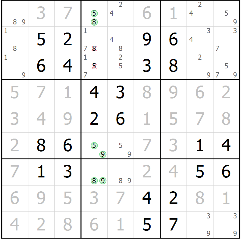 Position des candidats pour la solution de la Gr 39 page 42 du magazine de sudoku Virtuose n° 118