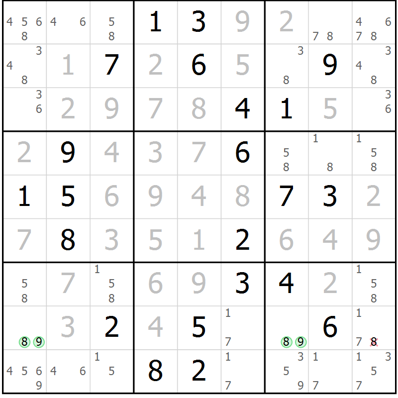 Position des candidats pour la solution de la Gr 4 page 7 du magazine de sudoku Virtuose n° 118