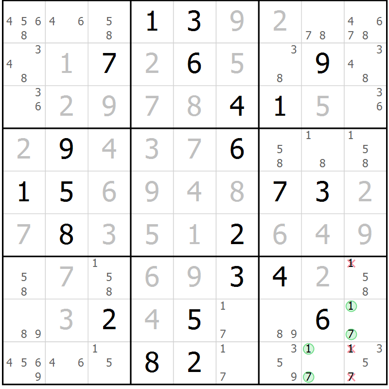 Position des candidats pour la solution de la Gr 4 page 7 du magazine de sudoku Virtuose n° 118