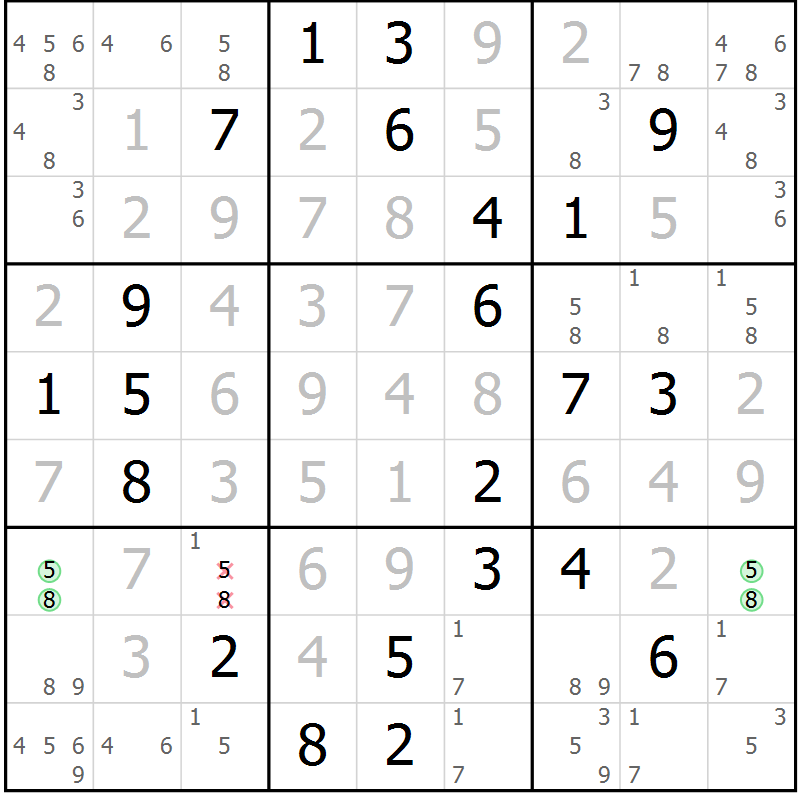 Position des candidats pour la solution de la Gr 4 page 7 du magazine de sudoku Virtuose n° 118