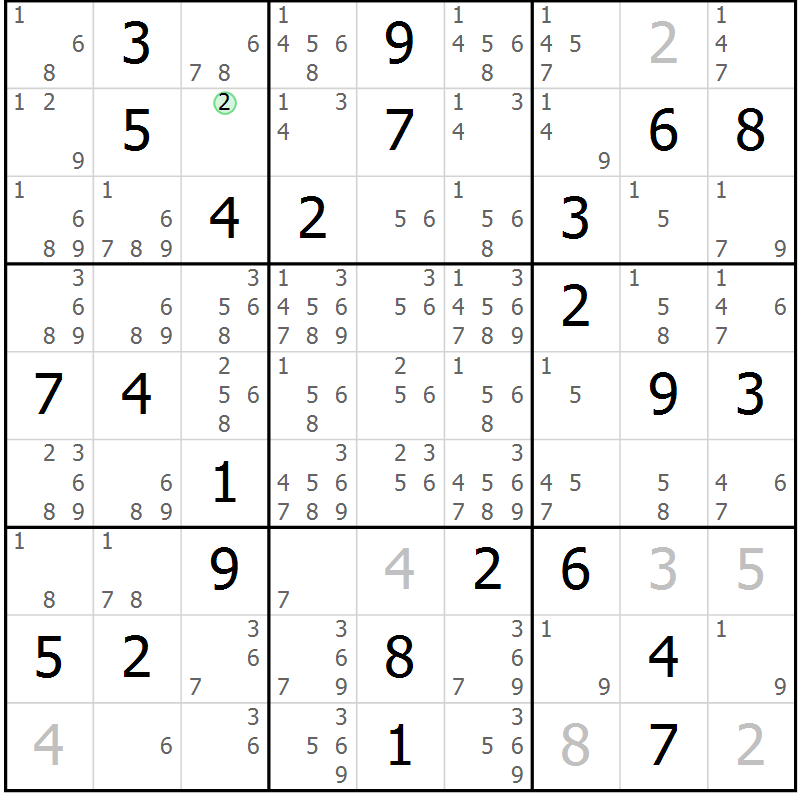 Position des candidats pour la solution de la Gr 40 page 43 du magazine de sudoku Virtuose n° 118