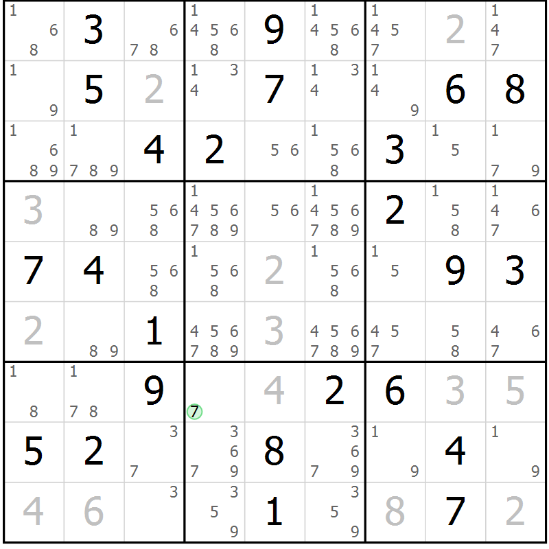 Position des candidats pour la solution de la Gr 40 page 43 du magazine de sudoku Virtuose n° 118