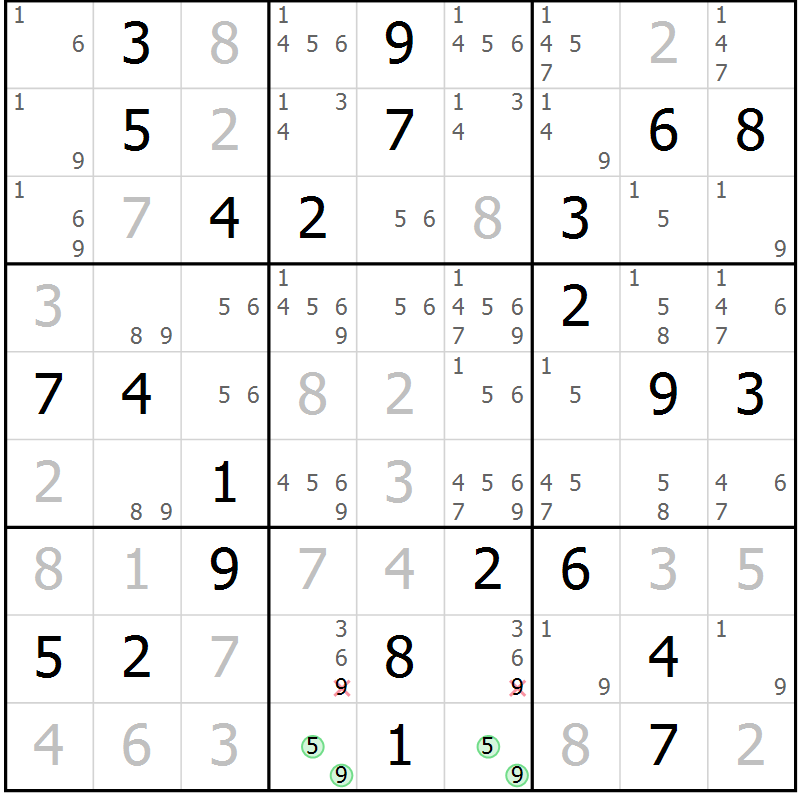 Position des candidats pour la solution de la Gr 40 page 43 du magazine de sudoku Virtuose n° 118