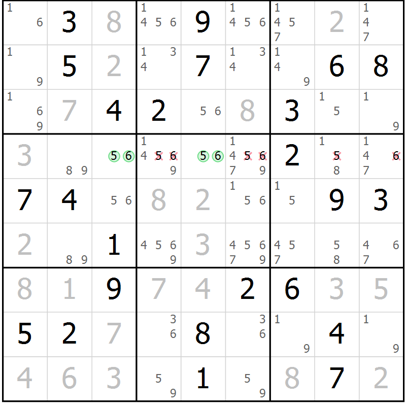 Position des candidats pour la solution de la Gr 40 page 43 du magazine de sudoku Virtuose n° 118