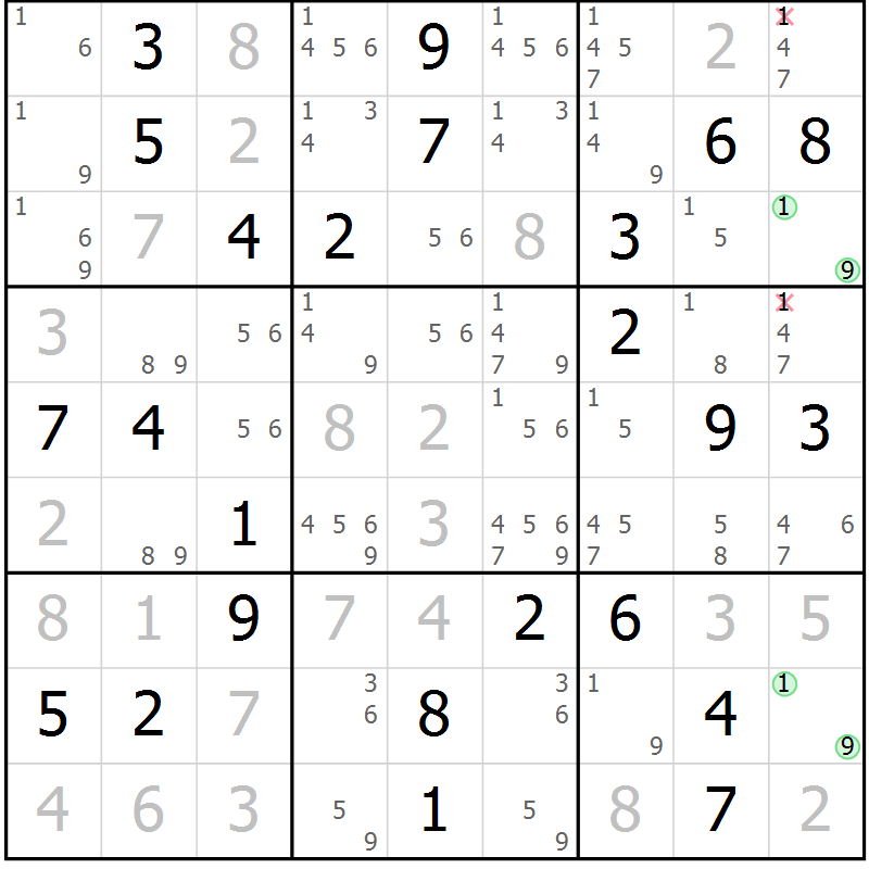 Position des candidats pour la solution de la Gr 40 page 43 du magazine de sudoku Virtuose n° 118