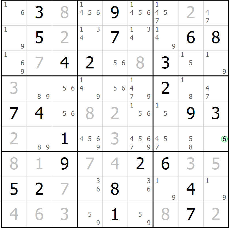 Position des candidats pour la solution de la Gr 40 page 43 du magazine de sudoku Virtuose n° 118