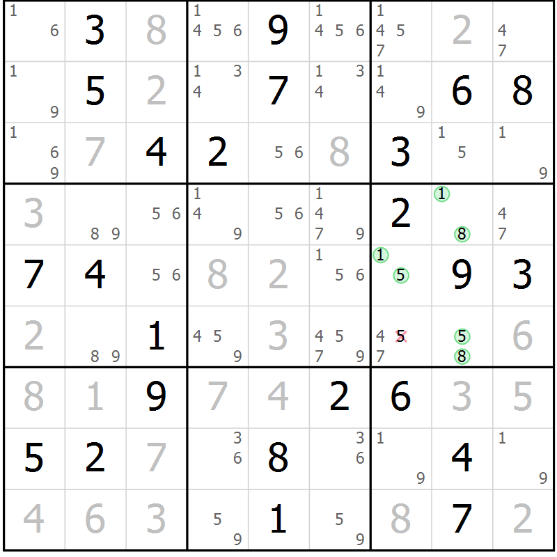 Position des candidats pour la solution de la Gr 40 page 43 du magazine de sudoku Virtuose n° 118
