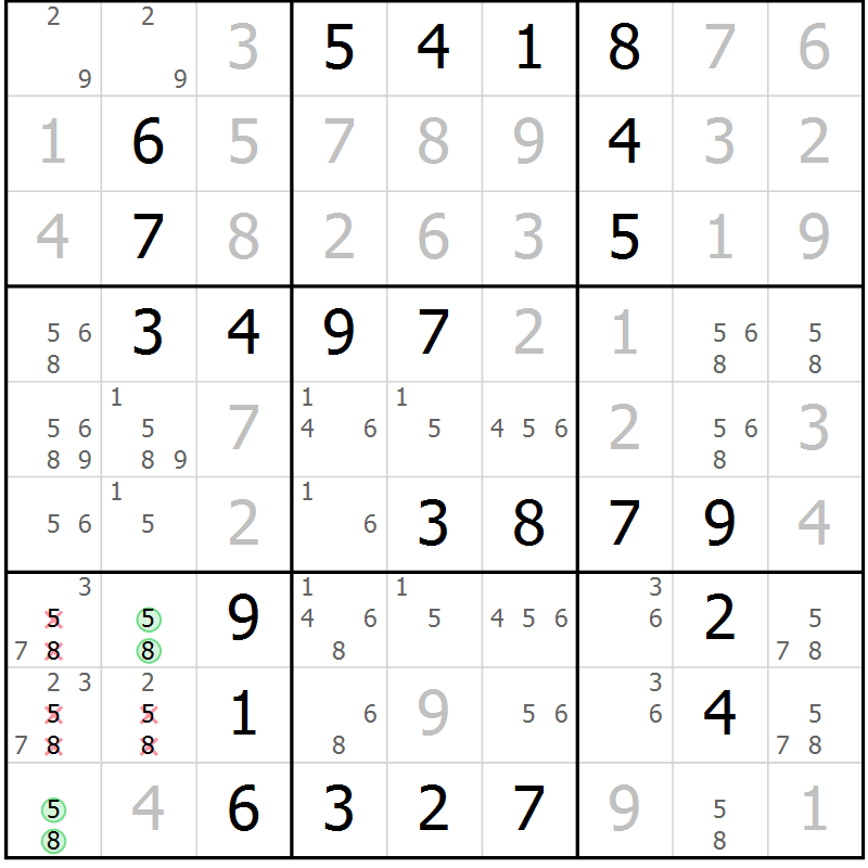 Position des candidats pour la solution de la Gr 41 page 44 du magazine de sudoku Virtuose n° 118