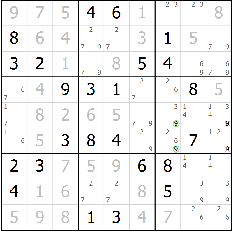 Position des candidats pour la solution de la Gr 42 page 45 du magazine de sudoku Virtuose n° 118
