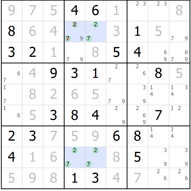 Position des candidats pour la solution de la Gr 42 page 45 du magazine de sudoku Virtuose n° 118