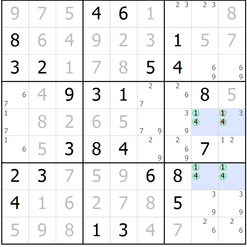 Position des candidats pour la solution de la Gr 42 page 45 du magazine de sudoku Virtuose n° 118