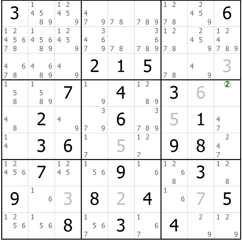 Position des candidats pour la solution de la Gr 43 page 46 du magazine de sudoku Virtuose n° 118