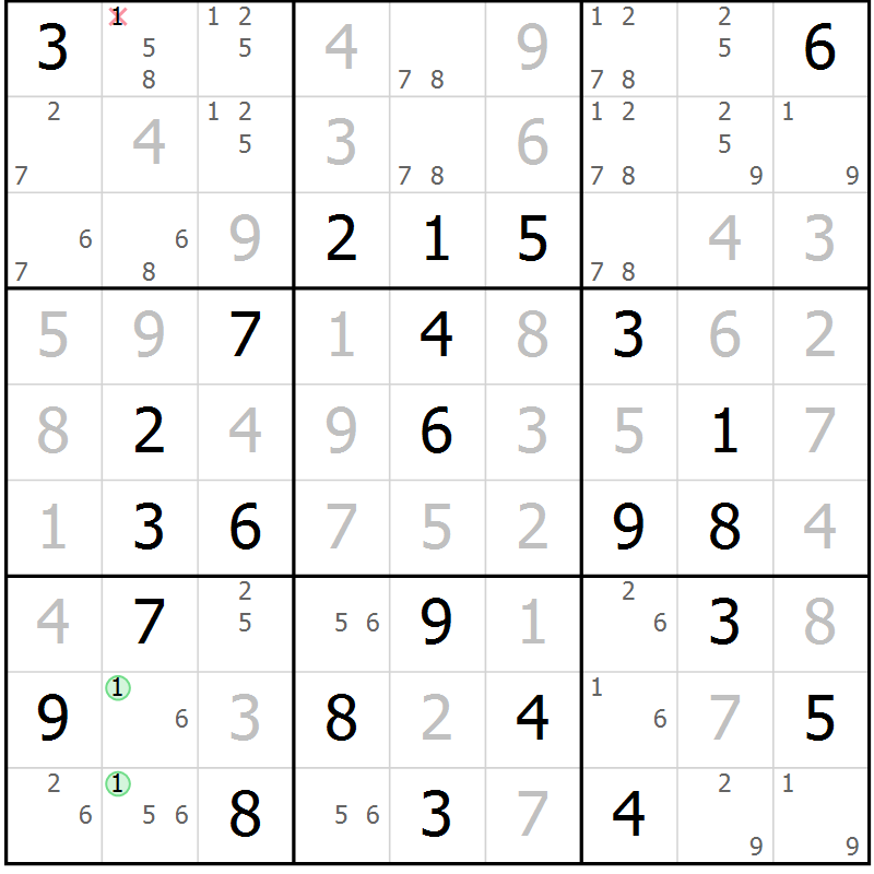 Position des candidats pour la solution de la Gr 43 page 46 du magazine de sudoku Virtuose n° 118