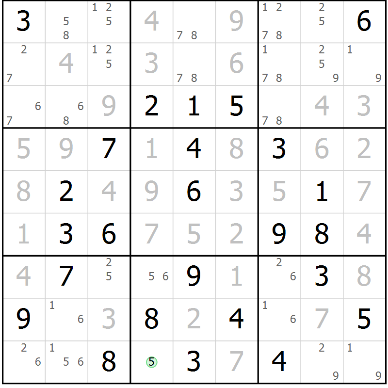 Position des candidats pour la solution de la Gr 43 page 46 du magazine de sudoku Virtuose n° 118