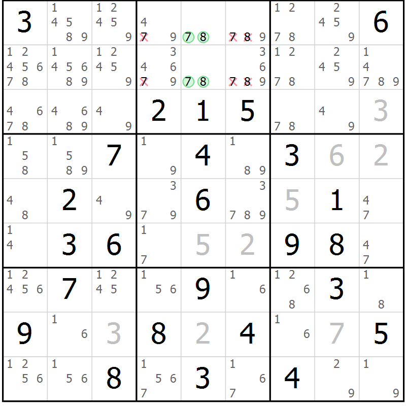 Position des candidats pour la solution de la Gr 43 page 46 du magazine de sudoku Virtuose n° 118