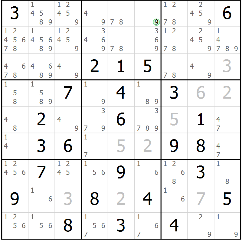 Position des candidats pour la solution de la Gr 43 page 46 du magazine de sudoku Virtuose n° 118